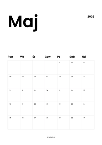 Kalendarz maj 2026 do druku